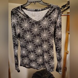 Spooky Black and White Spider Web Patterned Halloween Themed Women's Top